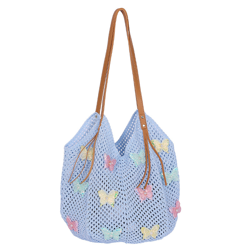 Bolso Tote de moda coreana 2025 verano nuevo bolso femenino bolso de mariposa de encaje bolso de hombro de punto de gran capacidad