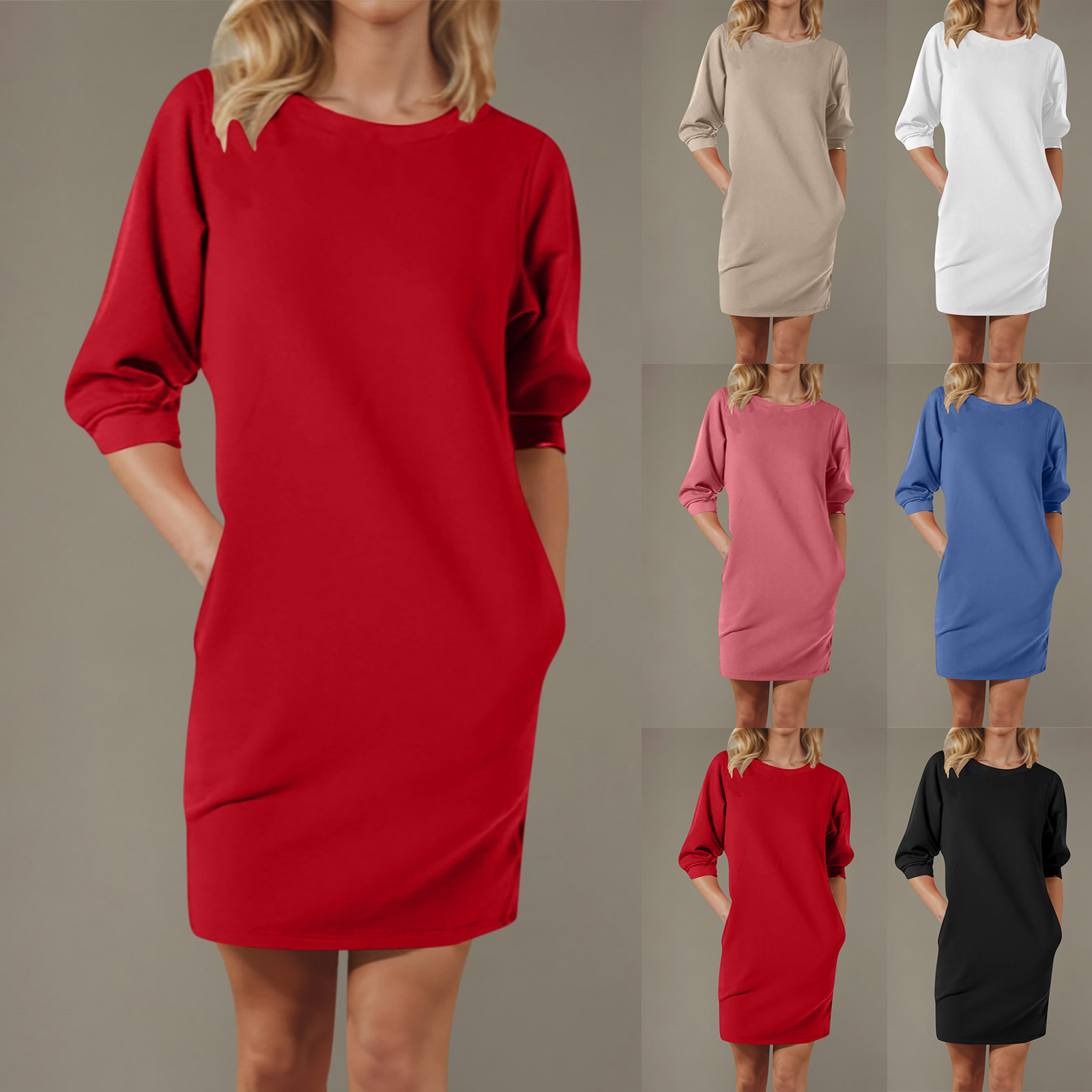 Felpa con cappuccio casual girocollo nuova da donna 2024 con maniche a sette quarti di lunghezza media e abito che abbraccia i fianchi_voghion.com