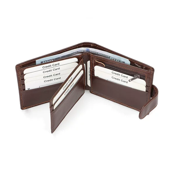 Cross-Border Russian New Model Men's Wallet Made of Top-Layer Cowhide, Anti-Theft, Vintage Genuine Leather, Short Style with Clasp and Zipper