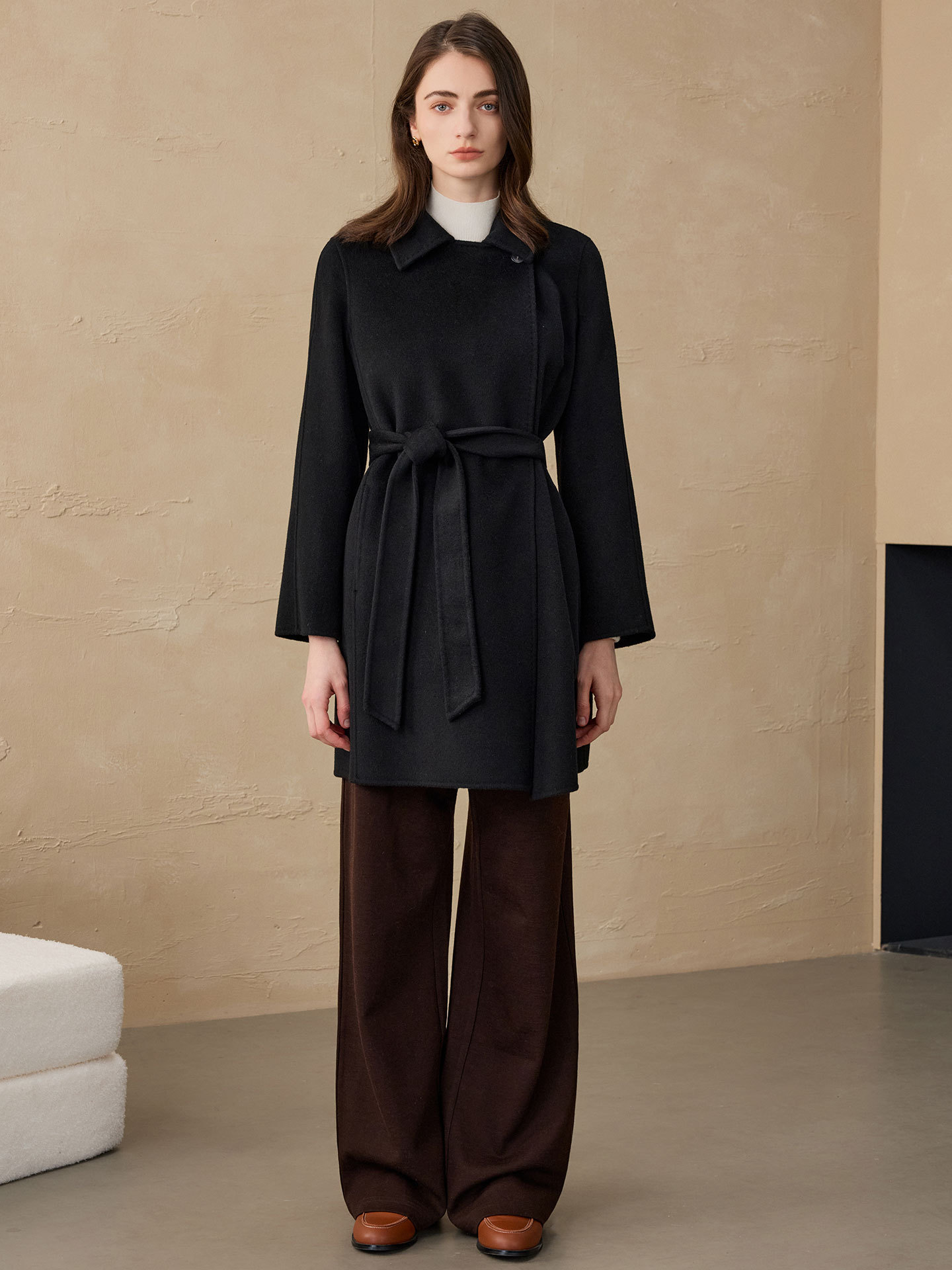 Huang Yuxiang Cashmere Coat Double-Sided Wool Coat Petite Coat Single-Button Coat Women's Pure Cashmere 2025 Autumn and Winter Coat Women