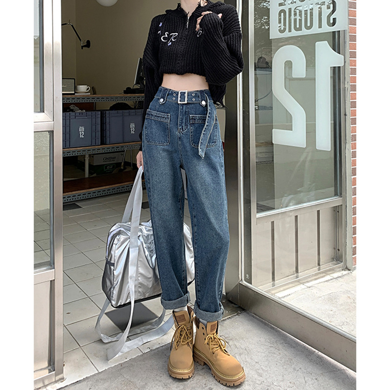 Retro Diddy Jeans Spring 2023 new pattern Large Paige Show thin Sense of design belt Easy Haren pants