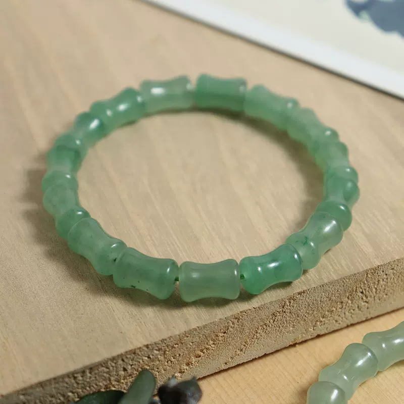 天然东陵玉竹节手链 绿色金丝玉单圈手串女款手饰礼物现货批发