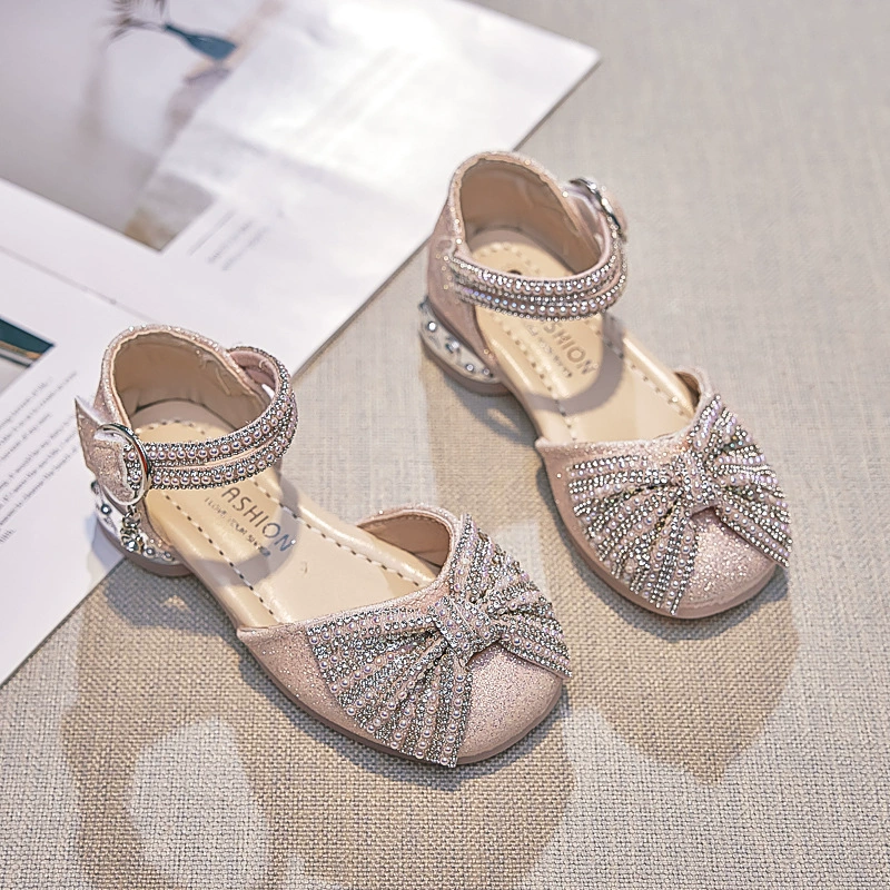 Shoes for princess, children's shiny footwear girl's for leather shoes high heels, soft sole