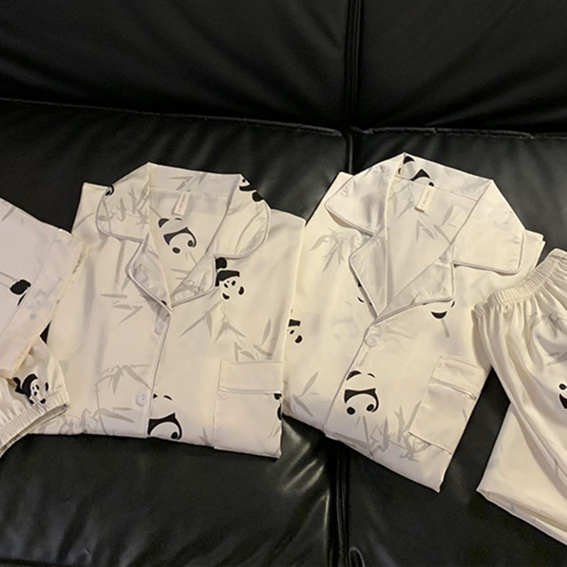 Panda japonés helado pareja pijama mujer primavera y otoño pantalones de mangas largas 2025 nueva ropa de casa de hombre de seda verano