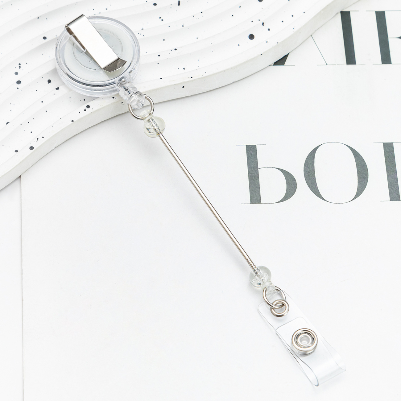 Cubierta de tarjeta retráctil fácil de tirar hebilla creativa perlas llavero retráctil hebilla de trabajo placa de identificación fácil de tirar hebilla de cable