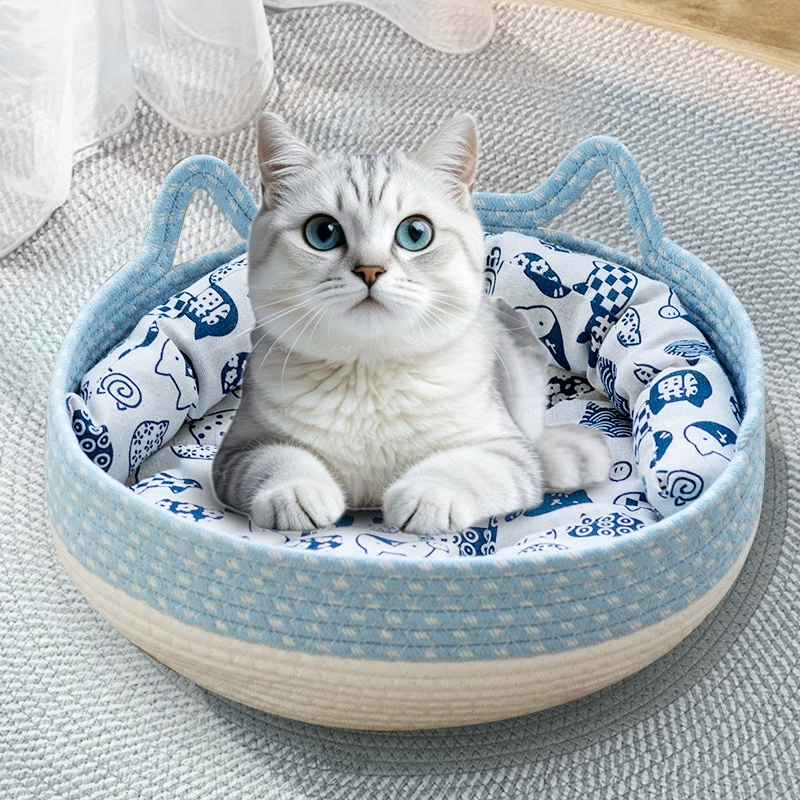 Кошачье гнездо, летний коврик, спальное гнездо, моющееся, четырехсезонное, универсальное, из ротанга, ручное плетение, кошачье гнездо, вольер, гнездо для домашних животных