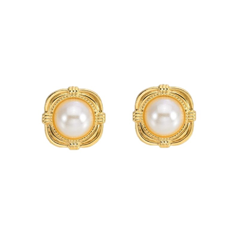 Europa y los Estados Unidos transfronterizos retro pendientes turquesa pendientes de moda incrustados con perlas irregulares joyas de pendientes de acero inoxidable