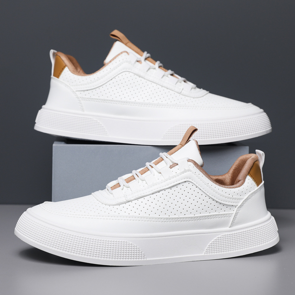 Zapatos blancos de hombre de verano nuevos zapatos casuales de cuero de malla de tendencia transpirable zapatos de suela gruesa zapatos casuales de hombre