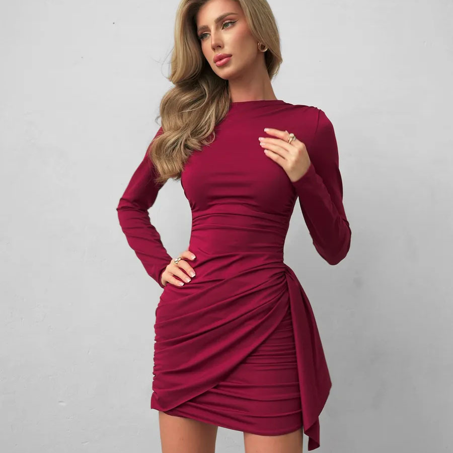 Платье женское вечернее褶皱包臀连衣短裙