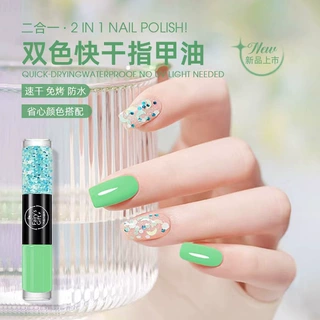 新款二合一双色指甲油免烤快干防水持久不掉现货美甲油跨境亚马逊