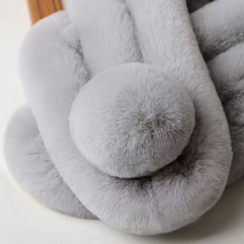 겨울용 여성용 스카프, 가을과 겨울용 인조 렉스 토끼 모피 3개 튜브 모피 플러시 스카프, 큰 모피 공 스카프가 있는 따뜻한 한국 스타일