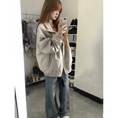 アメリカのレトロな工装の襟のジャケットの突撃服の女性の秋の新型のゆったりした百合学生のカップルのファスナーのコート