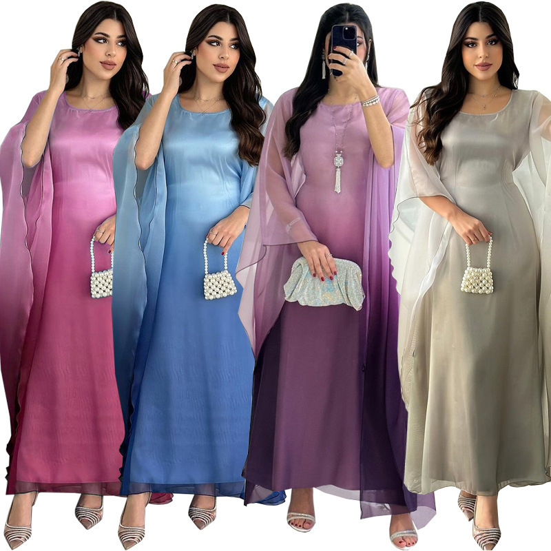 Mq118 Modest Fashion Gradient Satin Dress One-Size-Fits-All Loose Gown Dress Mq118 Modest Fashion Gradient Satin Dress One-Size-Fits-All Loose Gown Dress