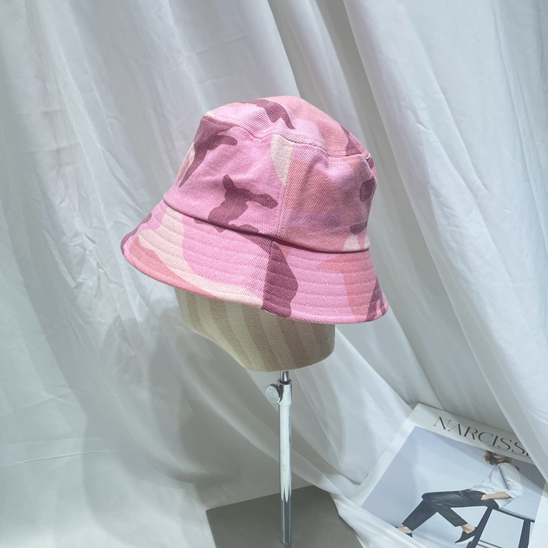 粉色迷彩渔夫帽子女春夏韩版时尚网红减龄显脸小盆帽出游遮阳帽潮