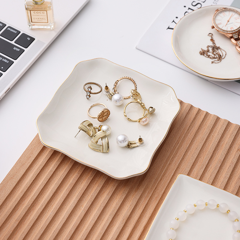 外贸亚马逊陶瓷金边首饰盘项链戒指耳环收纳盘托盘展示盘