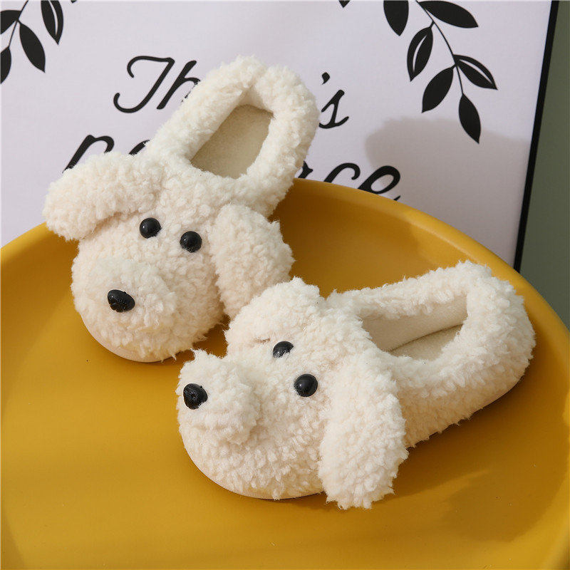 Autumn and Winter cute cartoon cotton slippers women's indoor home home warm teddy dog slippers bag heel cotton shoes waterproof