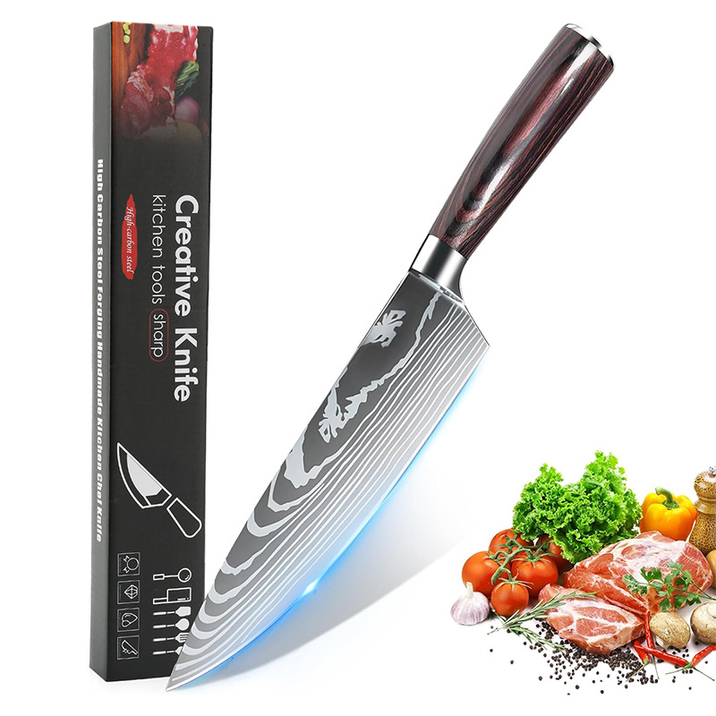 Cross-Border Popular Color Wood Handle Stainless Steel Kitchen Knife Set Cooking Vegetable Cutting Fruit Santoku Knife Household Kitchen Utensils