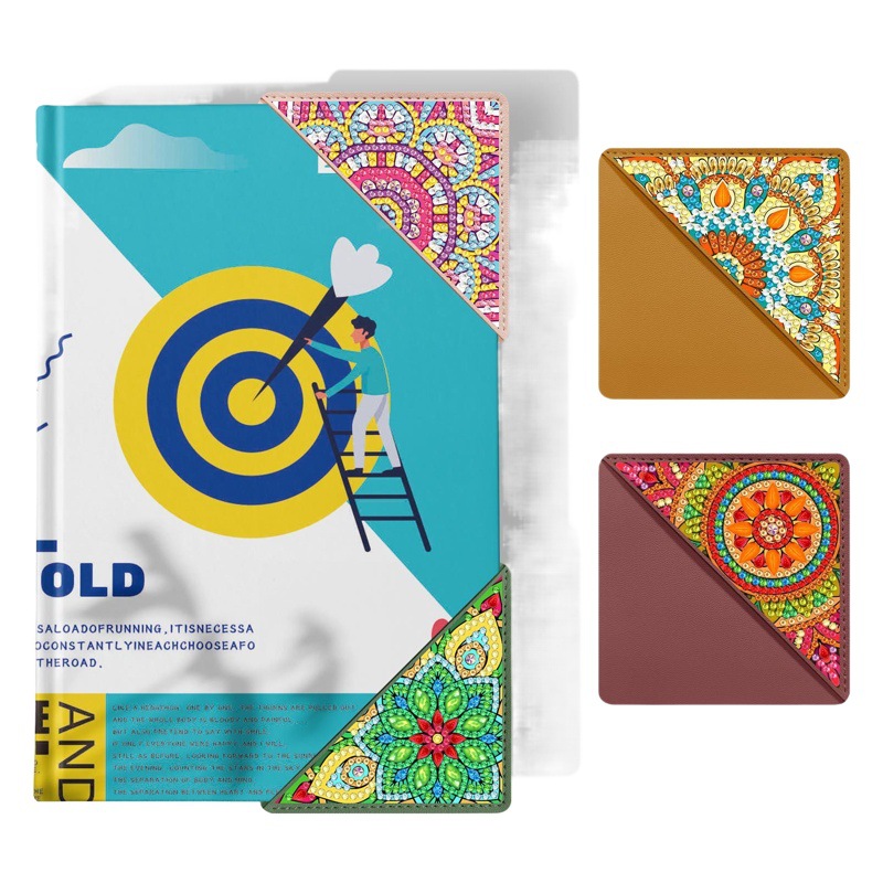 Nuevos accesorios transfronterizos para pintura de diamantes, pegatinas de diamantes DIY, diamantes de cristal hechos a mano, juego de marcapáginas de esquina de PU, venta al por mayor