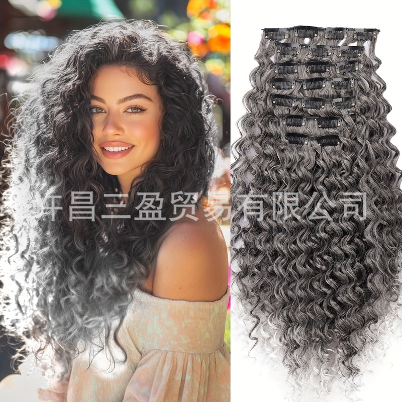 22inch 小ロールカーリーヘアエクステンション 7 個化学繊維機械製ウィッグセット|undefined