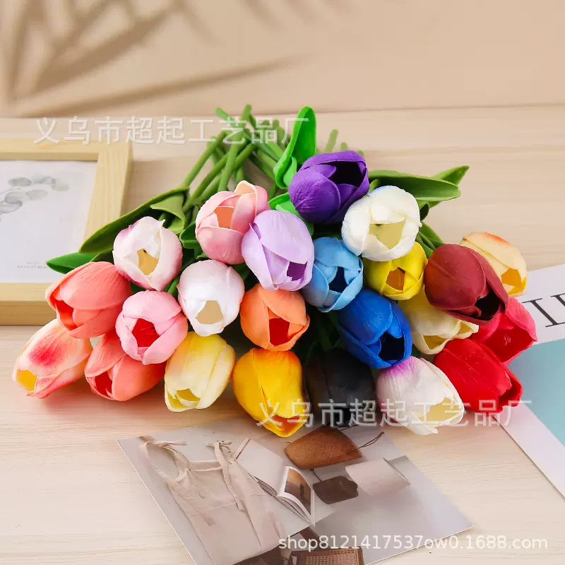 郁金香仿真花婚礼假花花束拍摄道具家居客厅装饰PU仿真花厂家批发