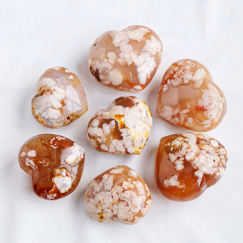 Natural cherry blossom agate love handle piece heart-shaped peach heart crystal raw stone ore specimen home decoration wholesale