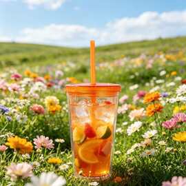 夏季冰饮神器高容量双层吸管杯奶茶水杯办公随行杯防漏耐用设计