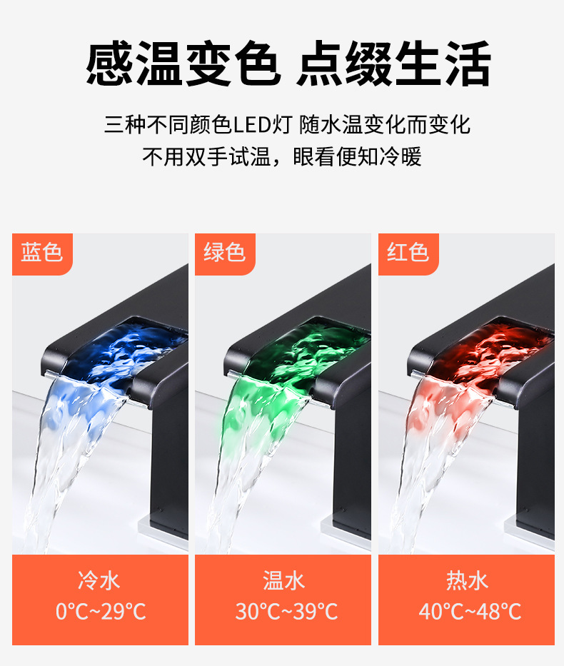 Cross-border manufacturer wholesale washbasins, hot and cold water faucets, all-copper waterfall, LED light, bathroom washbasins, bathroom single holes undefined