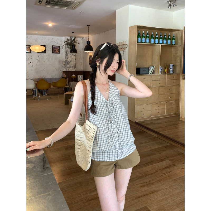 Stylish and Attractive T-Shirt, Unique Halter Neck Sleeveless Plaid Vest, 2026 Lace-Up Outerwear Top Stylish and Attractive T-Shirt, Unique Halter Neck Sleeveless Plaid Vest, 2026 Lace-Up Outerwear Top
