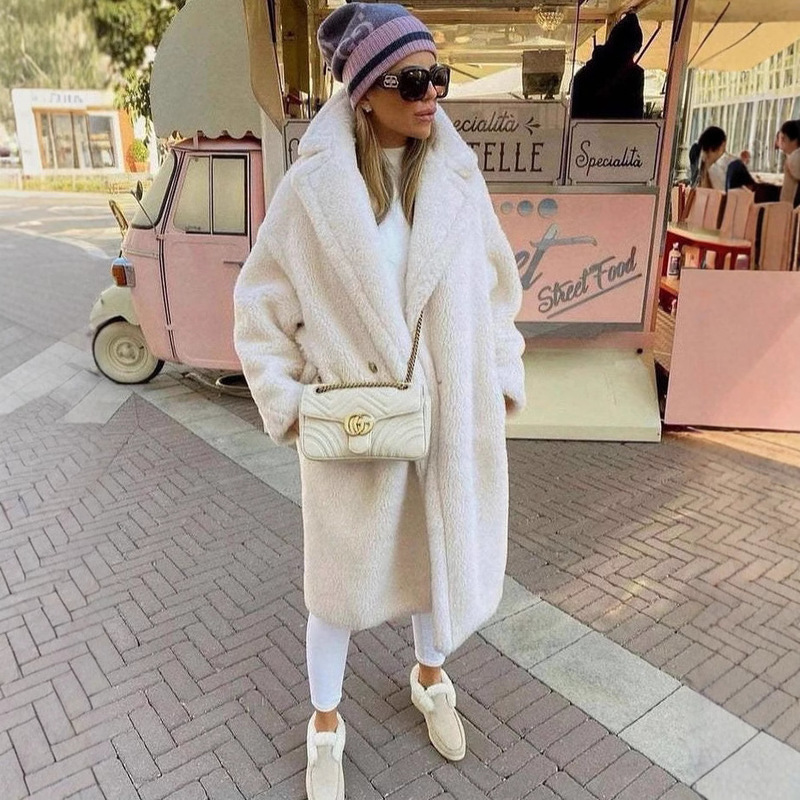 Amazon 2024 Autumn and Winter Loose One-piece Faux Fur Jacket Women's Mid-length Windbreaker Lamb Wool