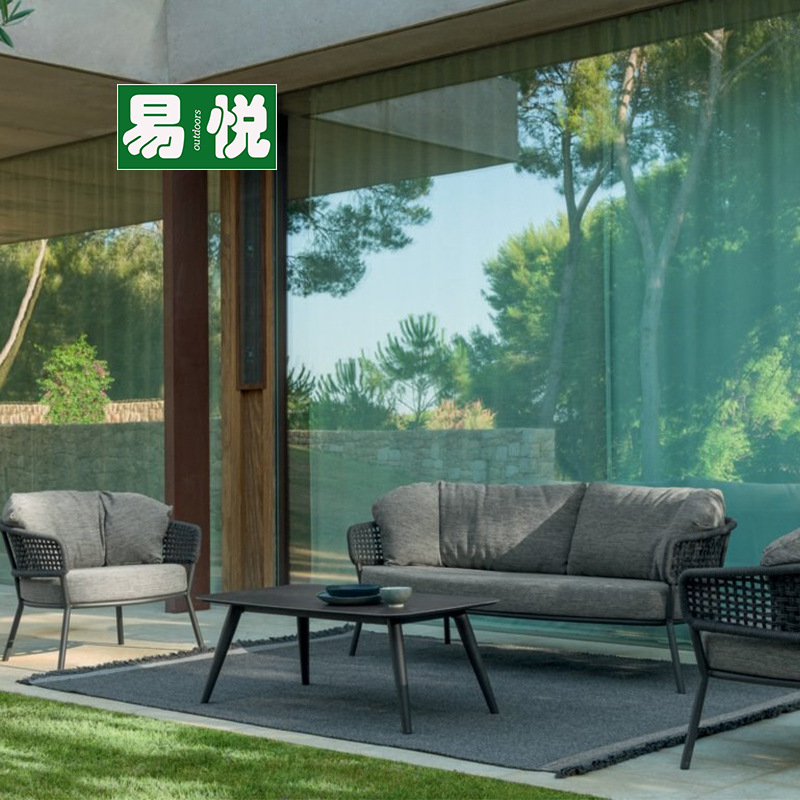 Nórdico tela de ratana al aire libre cama de cama villa piscina al aire libre jardín patio sofá hotel sofá creativo mesa de té combinación