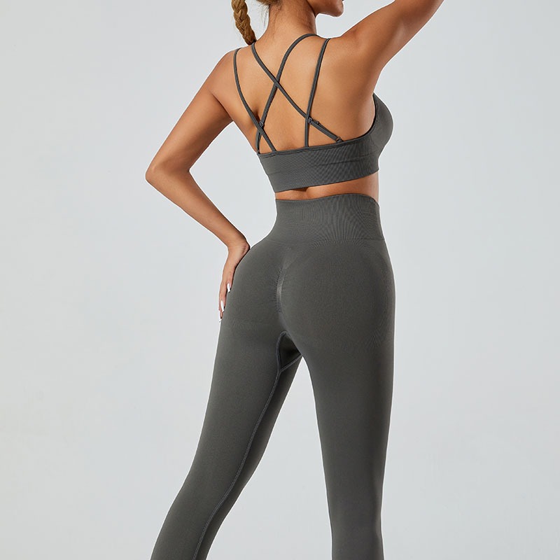 Traje de ropa de yoga transfronterizo europeo y americano chaleco de yoga espalda sexy pantalones de fitness de cintura alta desnudos traje de deportes al aire libre