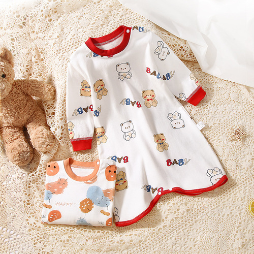 Autumn and winter baby nightgowns, versatile long-sleeved pajamas for boys and girls, baby onesies, pajamas, home clothes, children's clothing