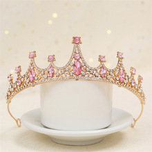 儿童皇冠头饰公主女童王冠水晶粉色小女孩艾莎公主裙演出生日发箍