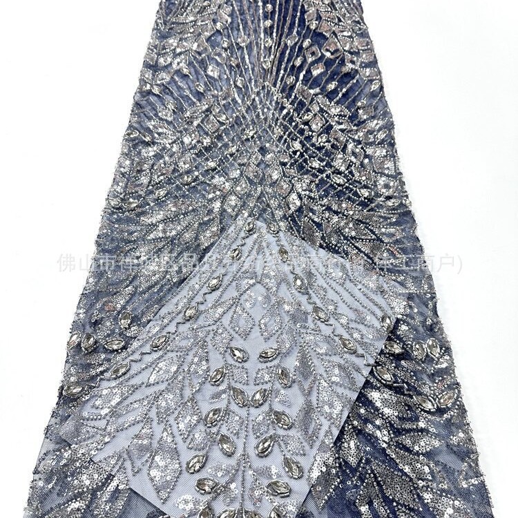 Geométrico diamante ojo de caballo tela de malla de diamante mano clavado cuentas esquinilla pecho de cola de pez vestido de boda tela de noche