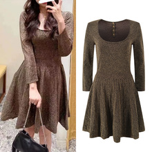 2024秋季新款法式名媛气质时尚七分袖短款修身显瘦针织蓬蓬连衣裙