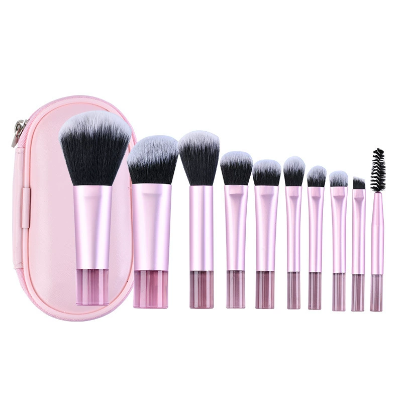 Makeup Brush Set 10-piece mini handheld foundation kit, beginner-friendly with portable pouch