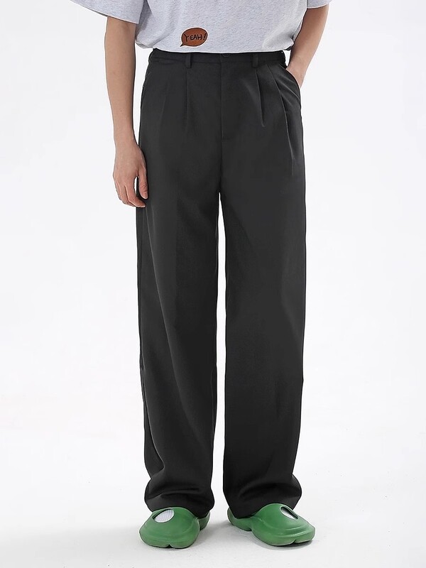 Ch Pleated Draped Straight Trousers Men's Autum American Dark Gray Loose Casual Pants Men's Simple Work Clothing Pants