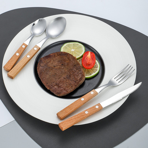 Wholesale 304 stainless steel knife, fork and spoon four-piece set Japanese-style Western tableware rosewood handle steak knife, fork and spoon set