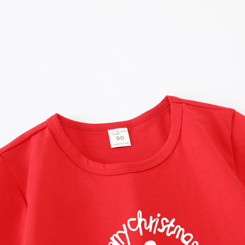 男の子の赤い半袖のtシャツの純綿の女の子の半袖の体張りのクリスマスの服装のクロスボーダーの外国貿易の子供服の幼稚園は決めます。