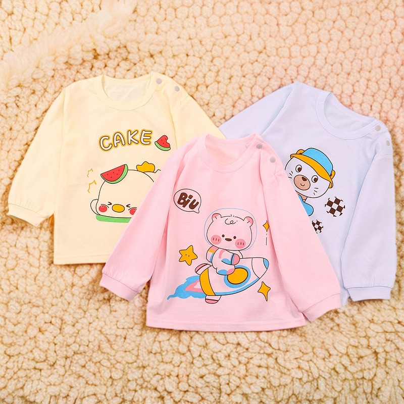 Baby Tops for Infants and Toddlers 0-3 Years Old, Long-Sleeved T-Shirts, Combed Cotton Kidsren's Home Spring & Fall Base Layers, Moisture-Wicking and Sweat-Wicking