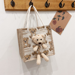 Japanese-style cute bear lunch box bento bag 2021 new fashion canvas trendy cartoon popular tote bag