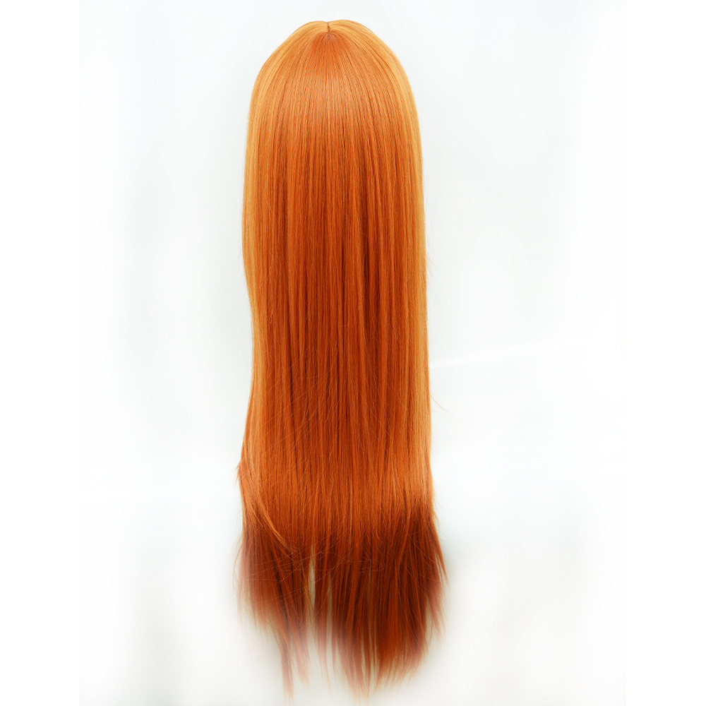 Factory wholesale chemical fiber wig long straight hair headgear 26 inches high temperature wire machine-made rose mesh orange wig_voghion.com