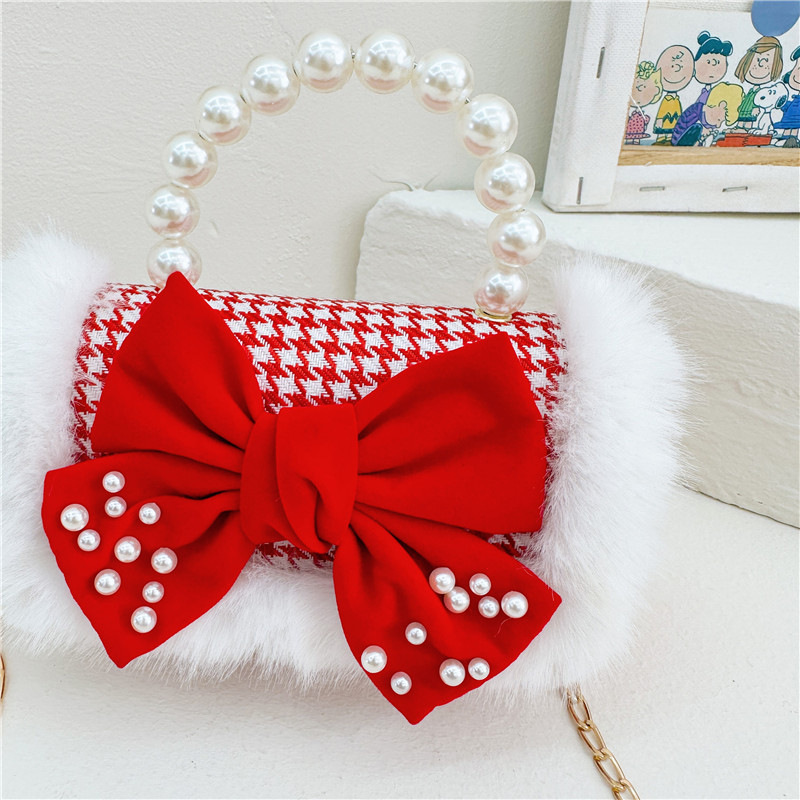 Lindo de los niños de Año Nuevo de moda rojo de la Perla bolso de moda del todo-fósforo de la cadena de bolsa de mensajero de las niñas Cambio de bolsa de hombro