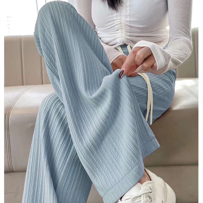 Seven-color Casual 2025 Summer Pleated Ultra-thin Pendant Straight Pink Women's Wide-leg Pants
