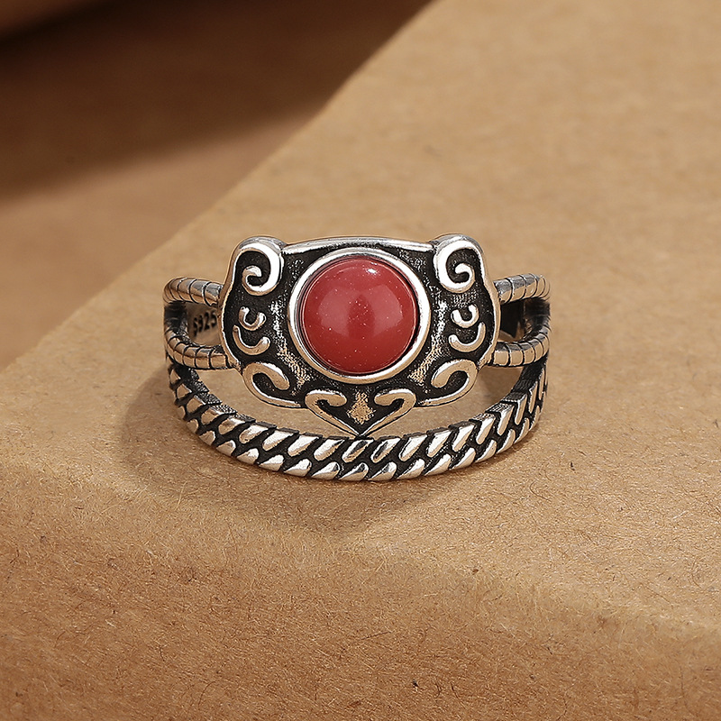 Retro ethnic red stone inlay