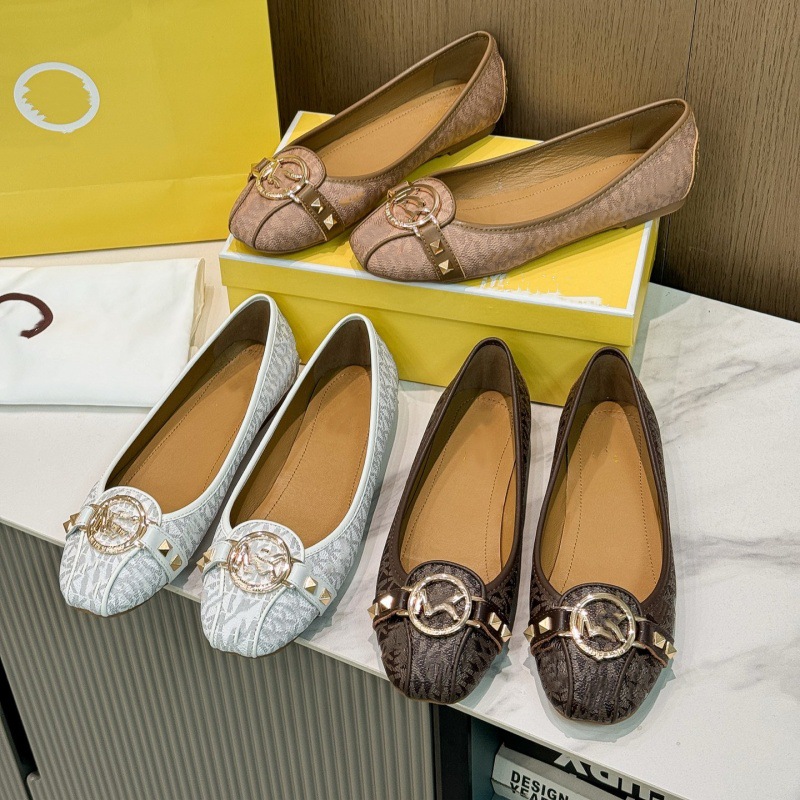 New European and American Big-Name German, French, American, Middle Eastern and Russian Fashion Printed Metal Buckle Flats Ballet Shoes