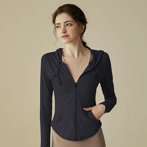 Lulu sport yoga jacket for women, hooded, long-sleeved, morning running, fitness top, quick-drying, breathable, slim-fitting yoga attire