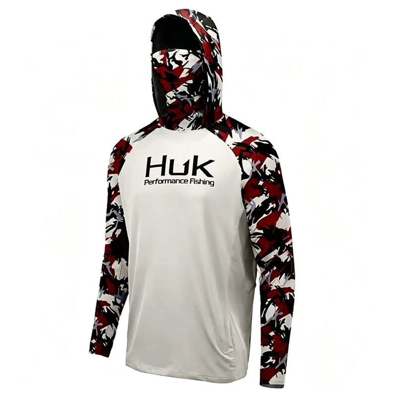 Cross-Border European and American Style Camouflage Fishing Clothing for Men, Summer Outdoor Hoodie with Face Mask, Sun Protection, Long Sleeves