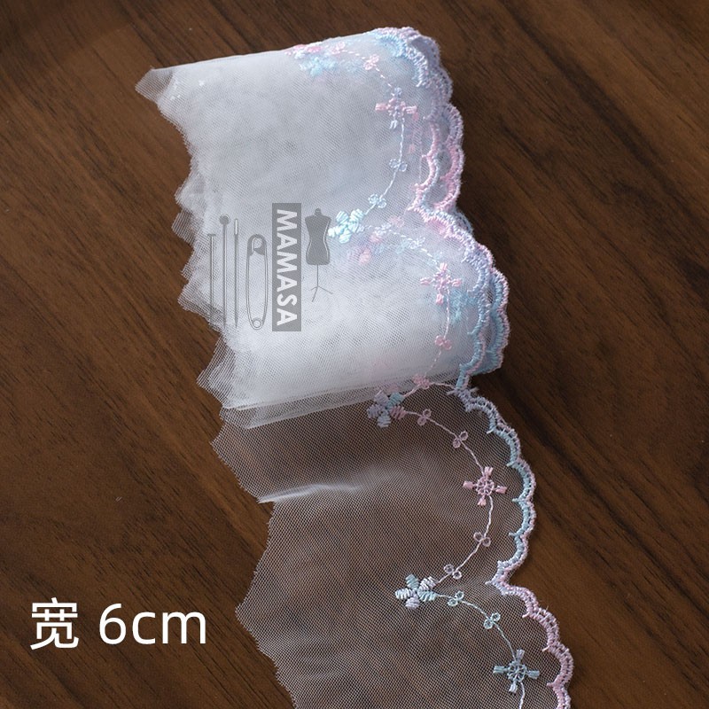 Venta al por mayor de bricolaje hecho a mano lolita ropa tela accesorios para el cabello dopamina fantasía color bordado malla encaje