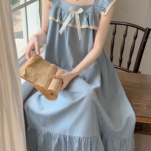 Women's Summer Cotton Cute Sweet Style Short-Sleeve Anti-Bump Nightdress with Chest Pad and Straps, Loungewear